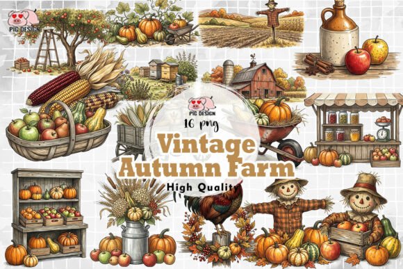 Download Vintage Autumn Farm Clipart PNG - Vintage Collection
