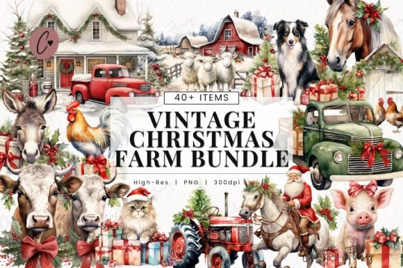 Download Vintage Christmas Farm Clipart - Vintage Collection