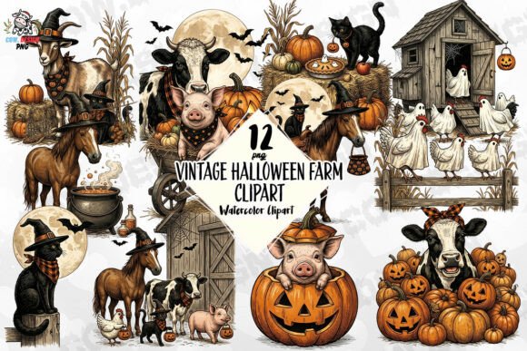 Download Vintage Halloween Farm Clipart PNG - Vintage Collection