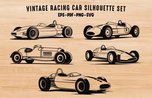 Download Vintage Racing Car Vector Silhouette Set - Vintage Collection