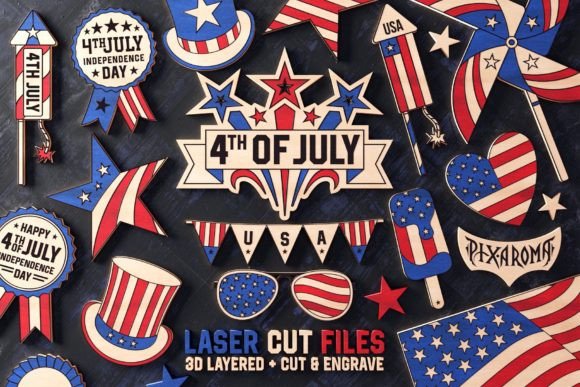 Download 4th of July Bundle | Laser Cut Files - Cut files Collection